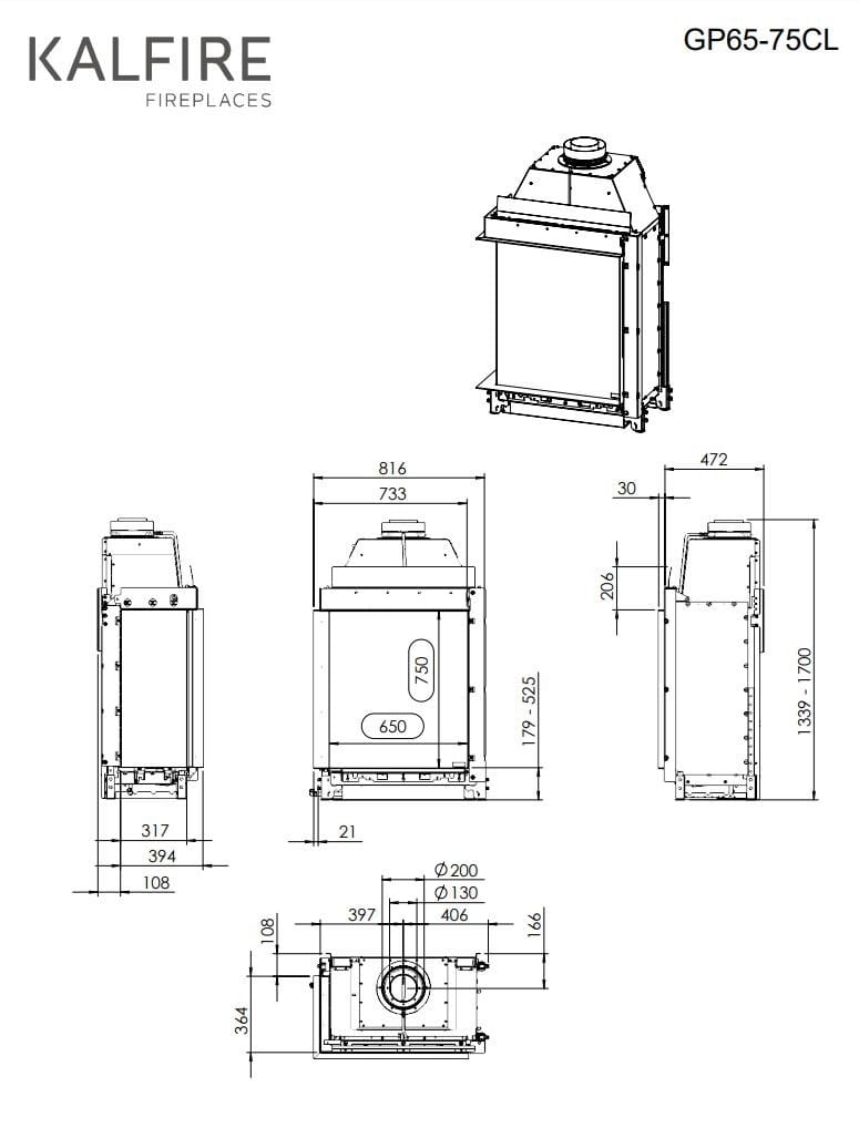 Настенный газовый угловой камин KALFIRE GP65/75C ARCH-00103286 - Вид №3