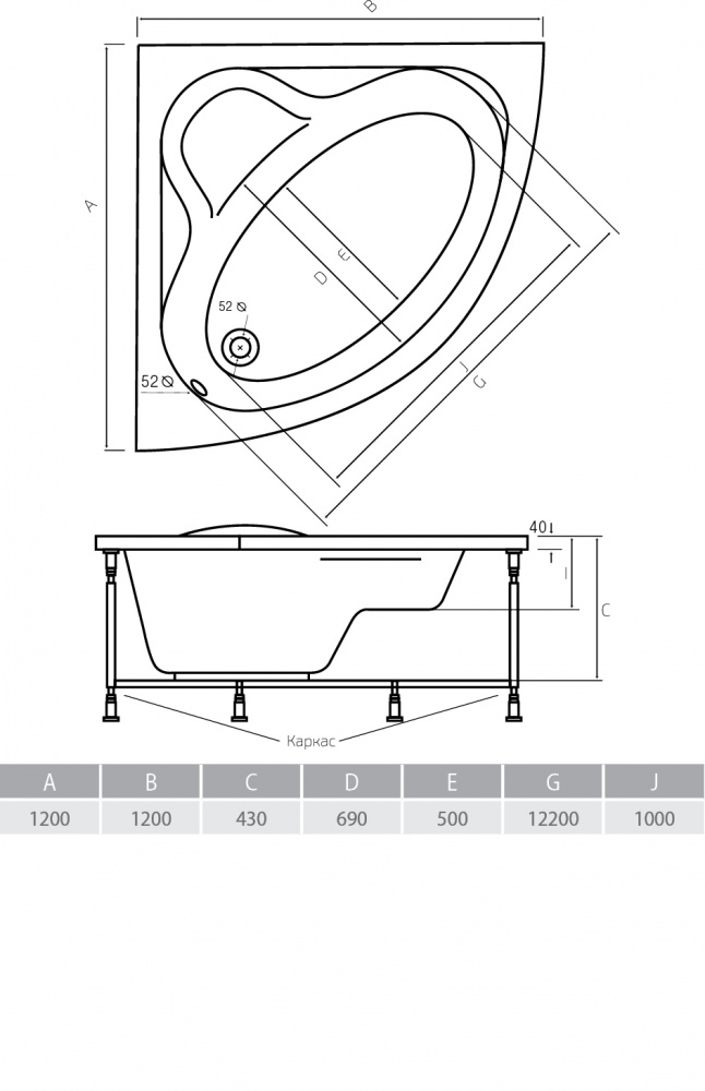 Акриловая ванна ALPEN Venus 120 AVY0056 - Вид №2