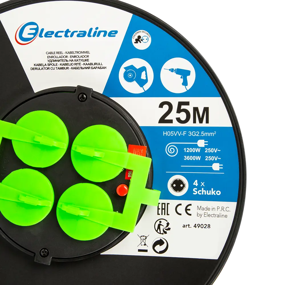 Удлинитель на катушке Electraline 4 розетки с заземлением 3x2.5 мм 25 м цвет черный 82746256 STLM-2187202  - Вид №4