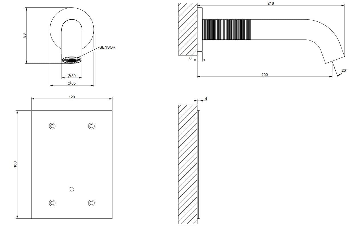Электронный настенный смеситель для раковины из нержавеющей стали Gessi Messi316 ARCH-00141739 - Вид №1