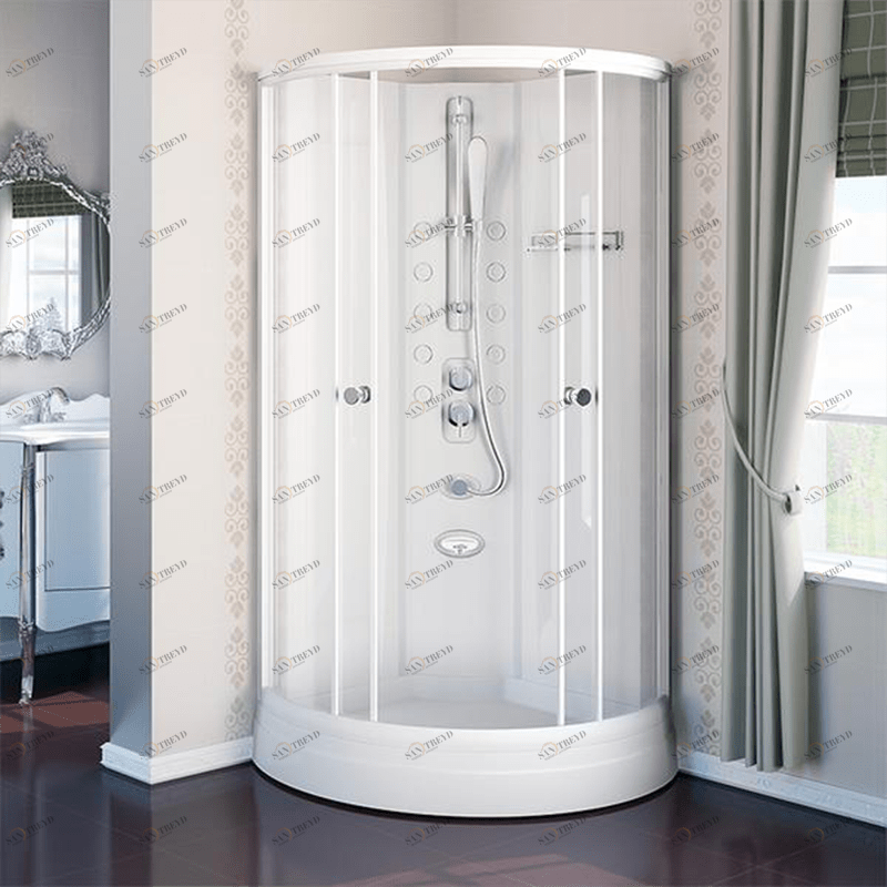 Душевая кабина "Паола 2", стеклянные шторки (прозрачные), поддон на раме-подставке с устройством слива, боковые стенки, стойка без гидромассажа (смеситель, излив, душевая лейка), стеклянная полочка Radomir 1051000580