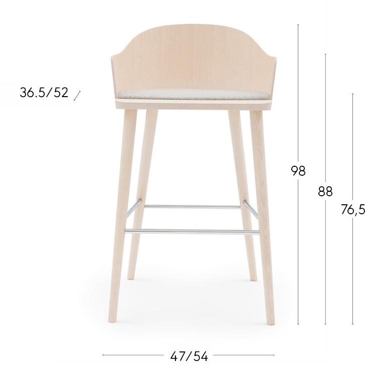 Billiani Высокий табурет из ясеня с подлокотниками и мягким сиденьем Fitt classic 028 - Вид №1