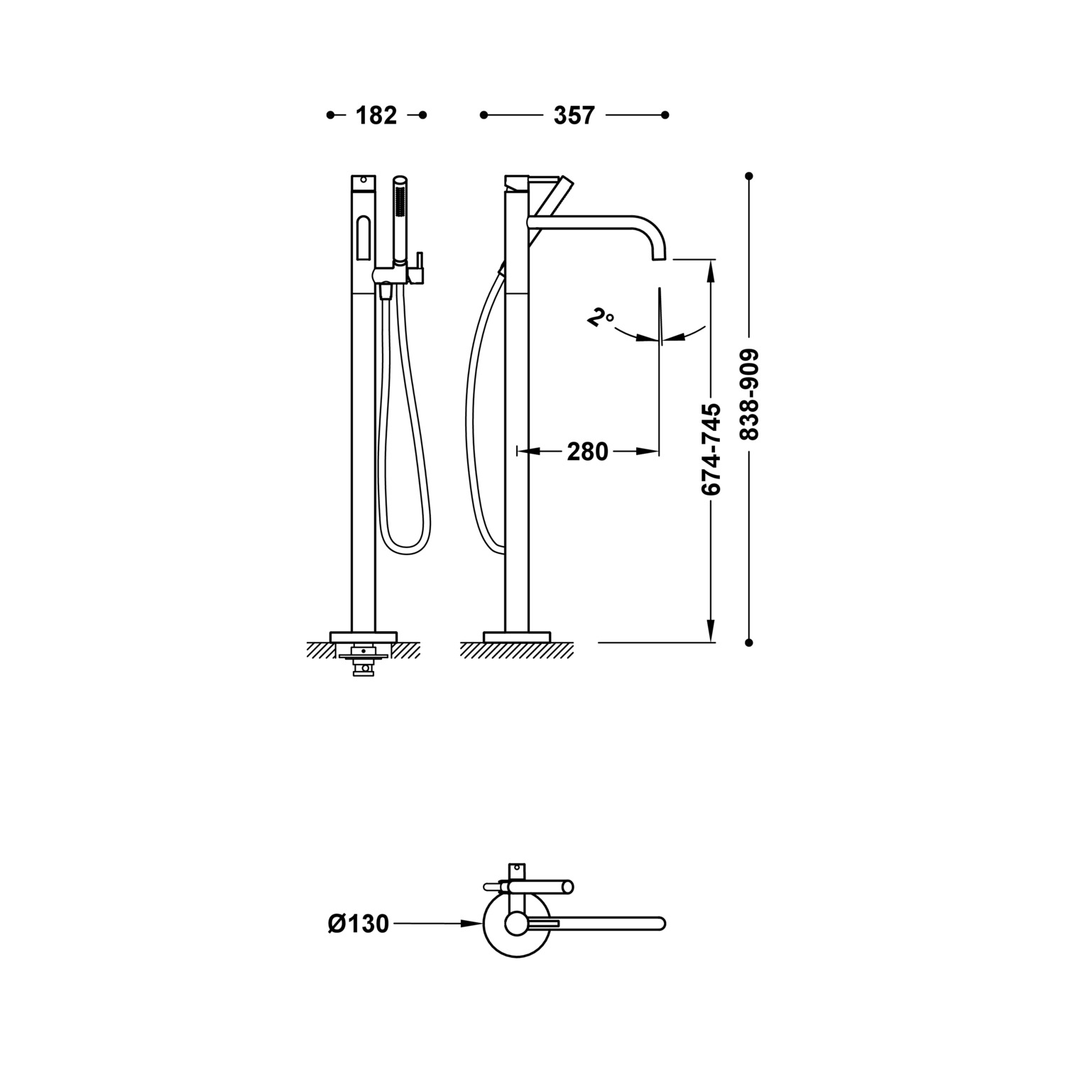 НАПОЛЬНЫЙ смеситель для ванной в кабинете-26247005BM TRES  - Вид №1
