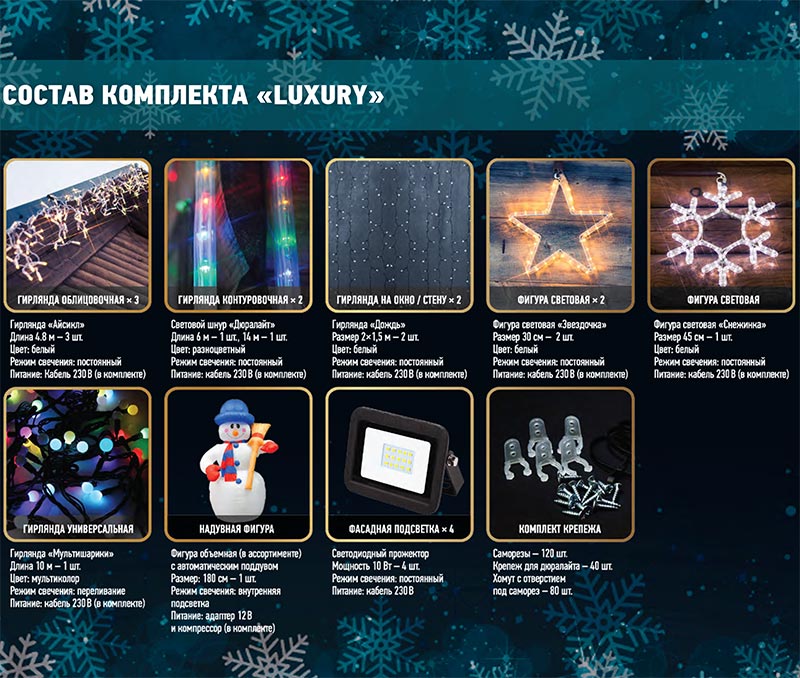 Новогодний набор для украшения загородного дома "Luxury" 16 предметов, цвет теплый белый SUPERNW ГИРЛЯНДЫ, ГИРЛЯНДЫ И ОСВЕЩЕНИЕ 097672 Белый  - Вид №1