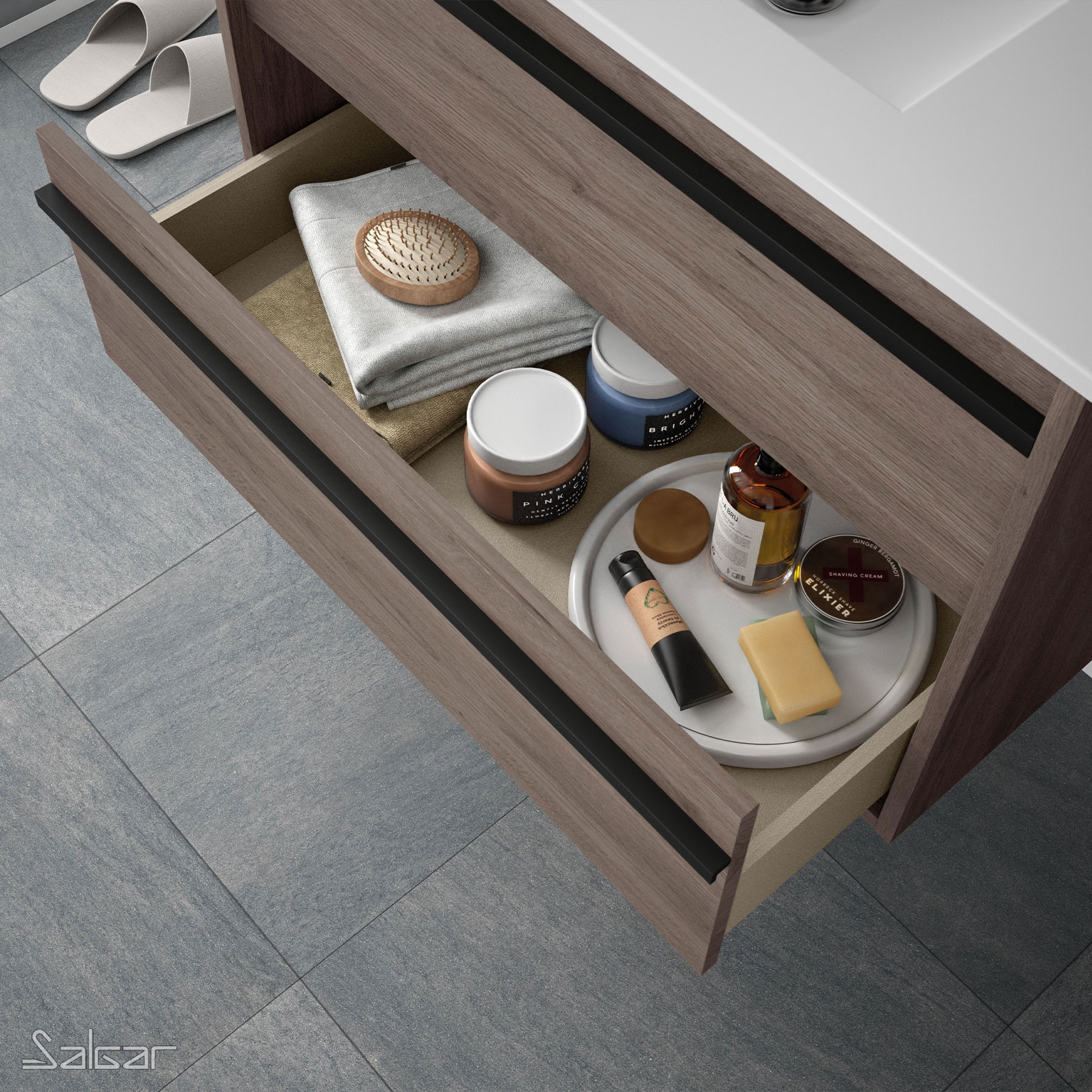 84946 SALGAR Комплект мебели для ванной ATTILA 800 ETERNITY OAK + Раковина + Зеркало + Свет Робл Вечность - Вид №2