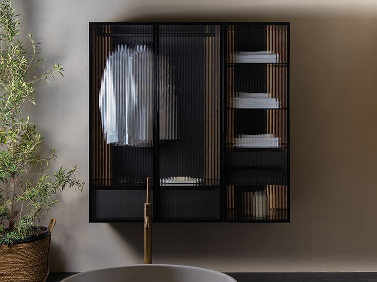 Деревянный шкаф для ванной комнаты со стеклянными дверцами Inbani слой ARCH-00041215