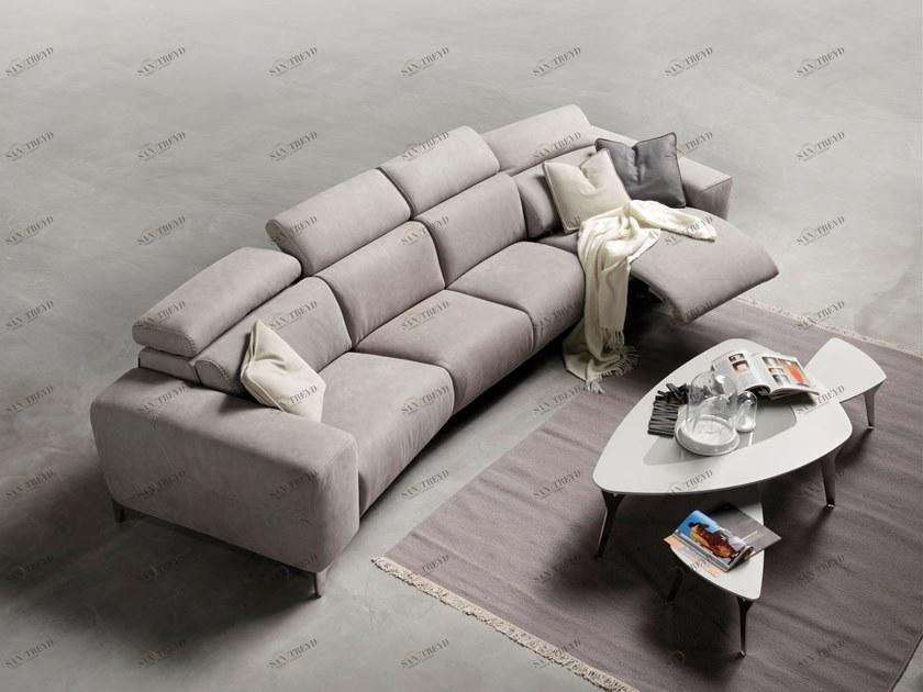 Rossini Sofas Секционный изогнутый кожаный диван с регулируемой спинкой sun-id-1436695