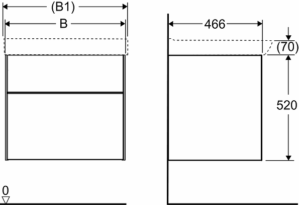 42557 IFO Sense тумба под умывальник с двумя ящиками, W = 900 мм, W1 = 922 мм, глянцевый белый - Вид №13