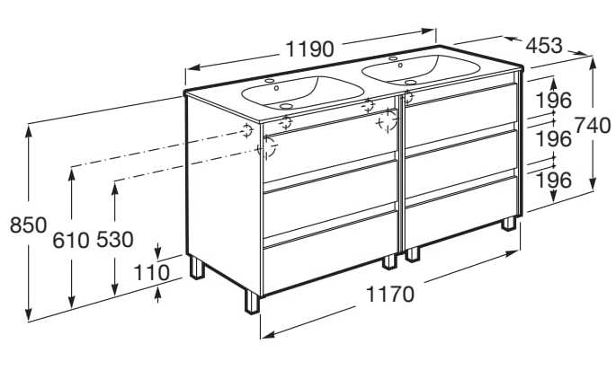 Деревянный двойной напольный шкаф для умывальника со встроенной раковиной Roca Tenet ARCH-00104672 - Вид №3