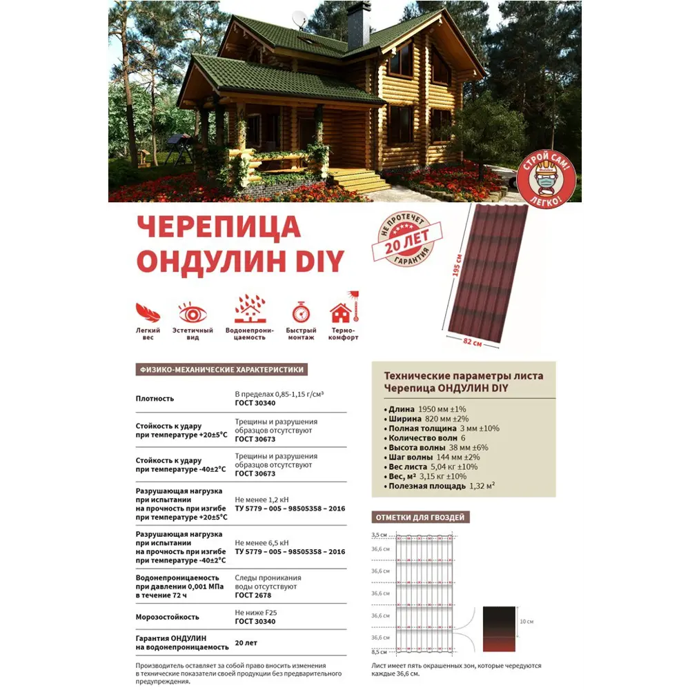 Черепица Ондулин DIY 3x820х1950 мм красный 81950531 STLM-2032763 ONDULINE - Вид №8