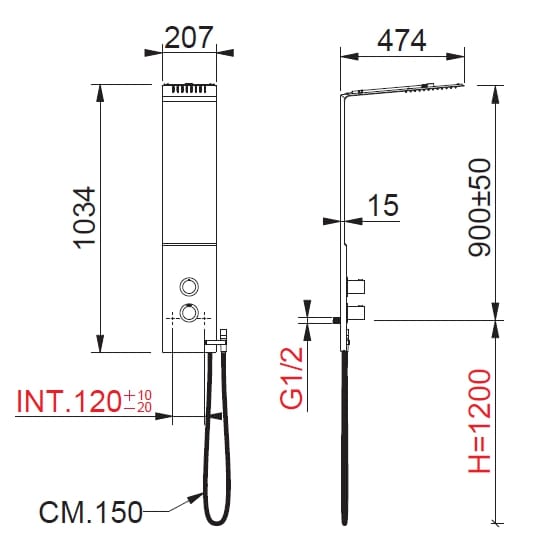Настенная термостатическая душевая колонка из нержавеющей стали с ручным душем BEAMTECH ARIA CLNR220 ARCH-00070490 - Вид №4