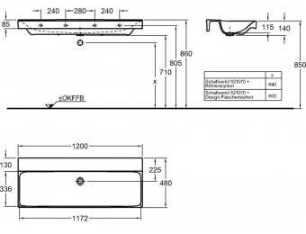 127023000 Подвесная раковина настенная прямоугольная Keramag  - Вид №1