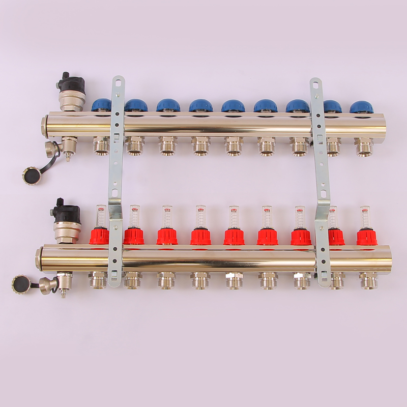 Коллекторная группа TOPWAY с термостатическими вентилями и расходомерами с резьбой под евроконус EMMETI 1"x3/4"ЕК 9 выходов 01298224 - Вид №3