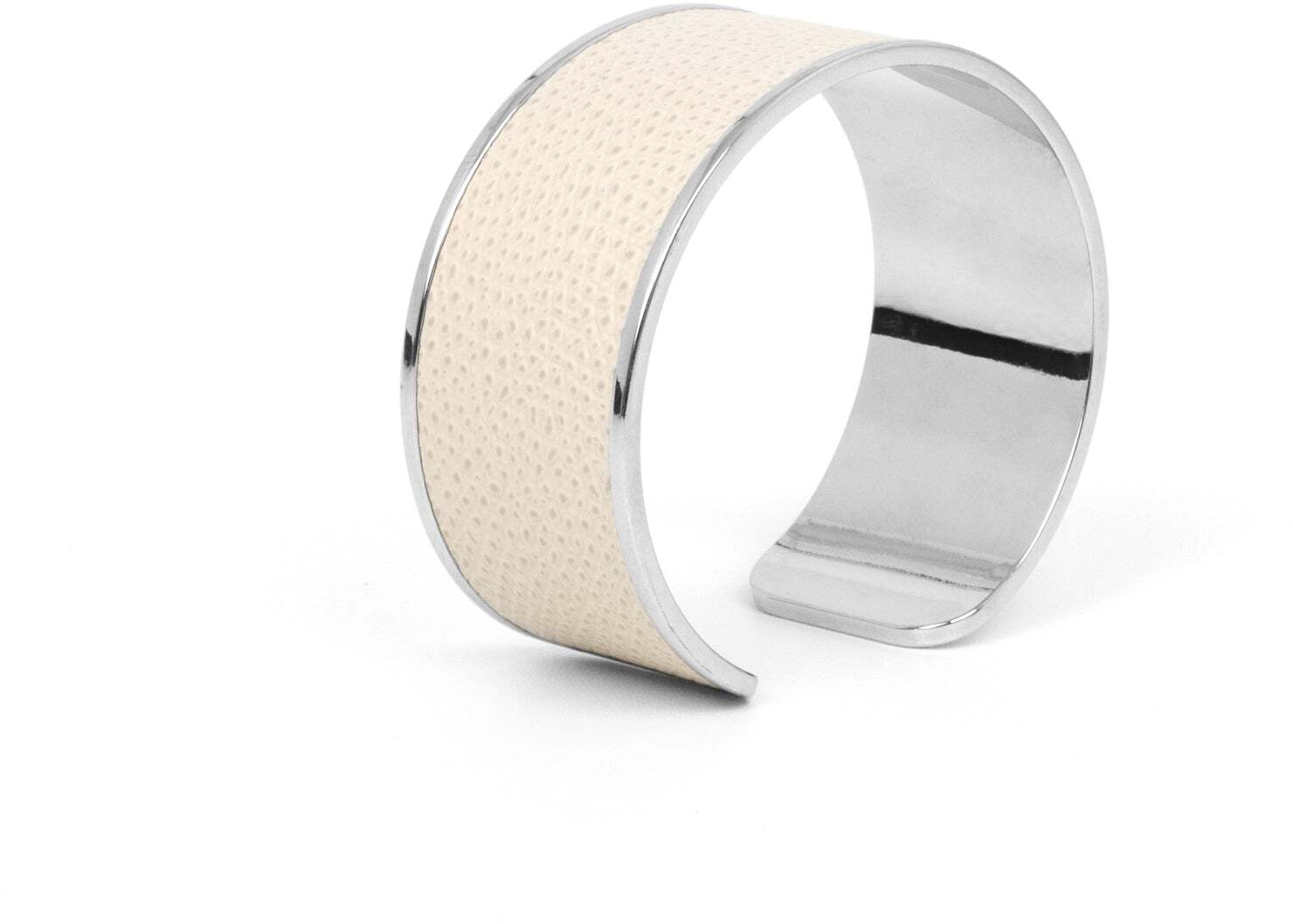 Кольцо для салфеток - 6X2,5 см / металл-отделка_сатин-латунь / зерненая кожа_светло-серый