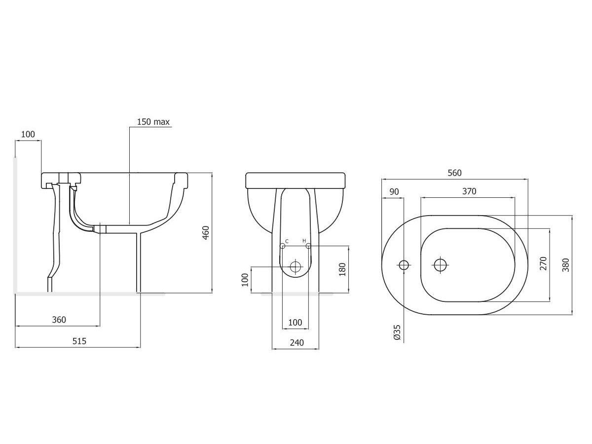 Фарфор биде с переливом EVER Life Design SENIOR 46 ARCH-00111460 - Вид №2