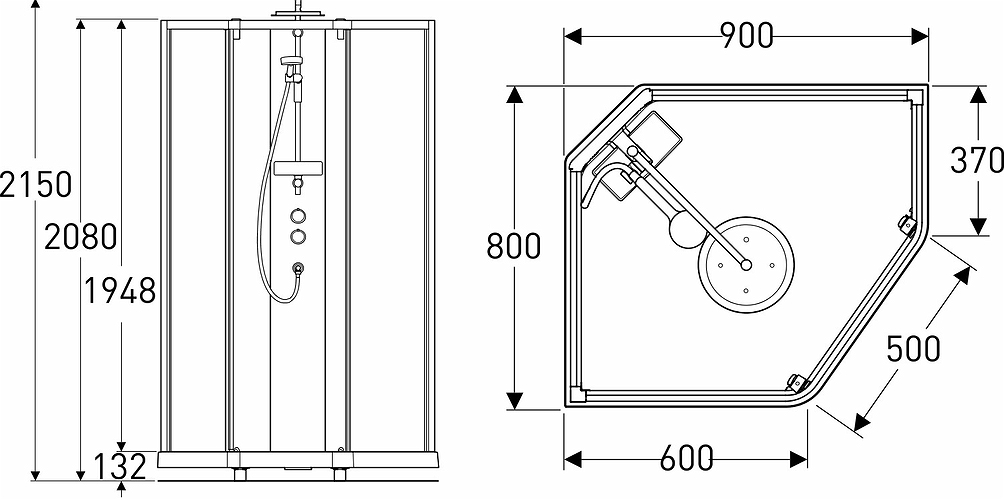558.907.00.1 IDO Showerama 10-5 900x800 Pentagon Comfort, душевая кабина IDO Showerama в сборе с пятиугольником Comfort, белые профили / прозрачное стекло / матовое стекло сзади, 900X800 мм  - Вид №1