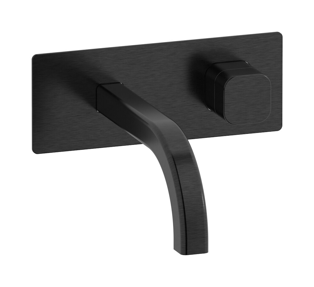 Настенный смеситель для раковины прогрессивный на 2 отверстия в комплекте с донным клапаном. WE ARE IB eo206cs_3 Brushed Black Chrome Elio