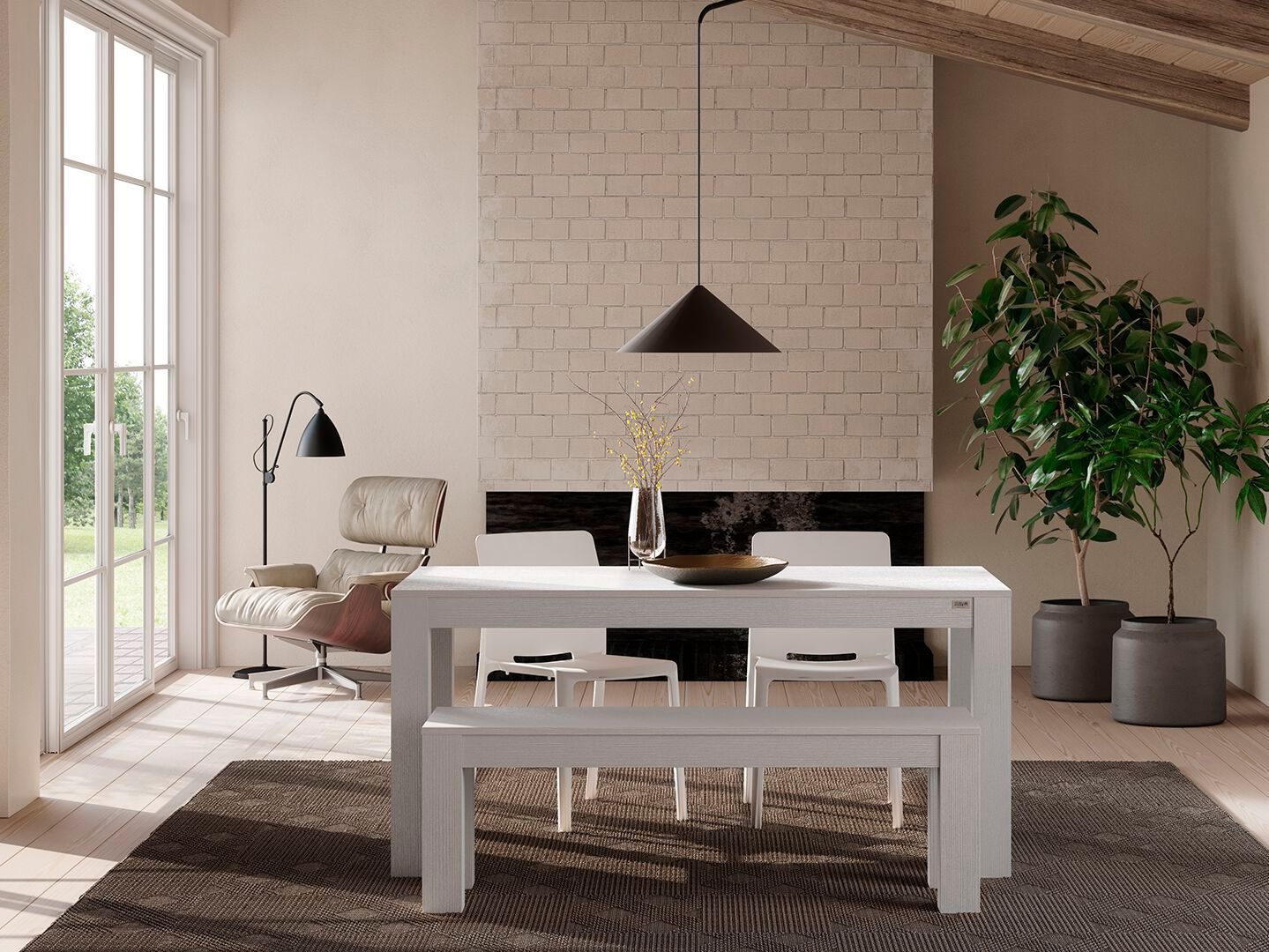 Набор столов из белого ясеня с 2 скамейками Mobili Fiver Rachele ARCH-00052155 - Вид №7