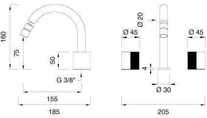 Ceadesign Смеситель на 3 отверстия с регулируемым изливом Duet Det 28 - Вид №1