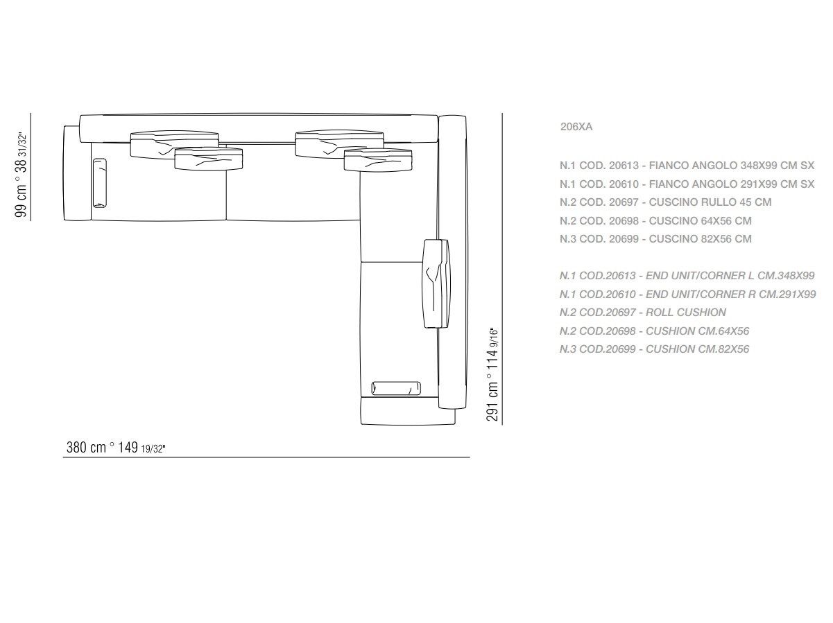 Съемный диван из ткани Flexform ARCH-00026371 - Вид №1