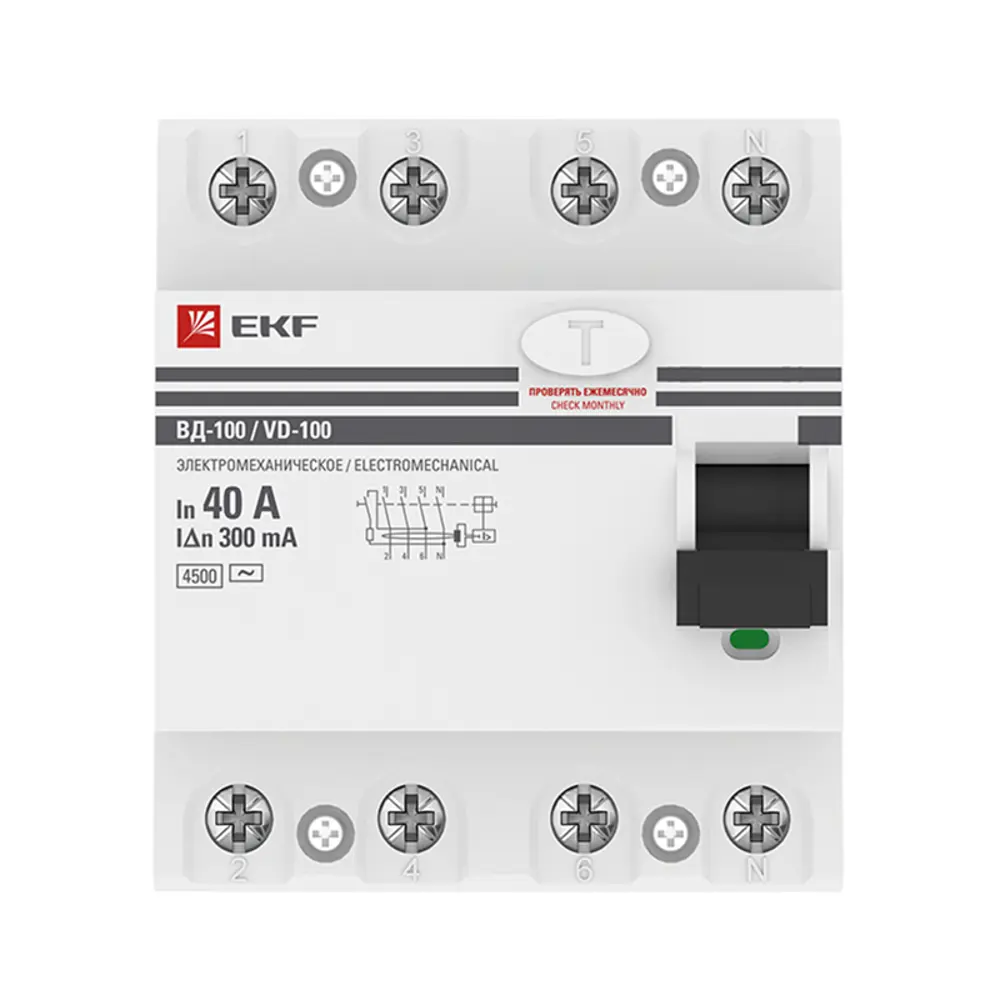 УЗО EKF ВД-100 4P 40 А 300 мА 4.5 кА АС elcb-4-40-300-em-pro 82423038 STLM-2197707  - Вид №1