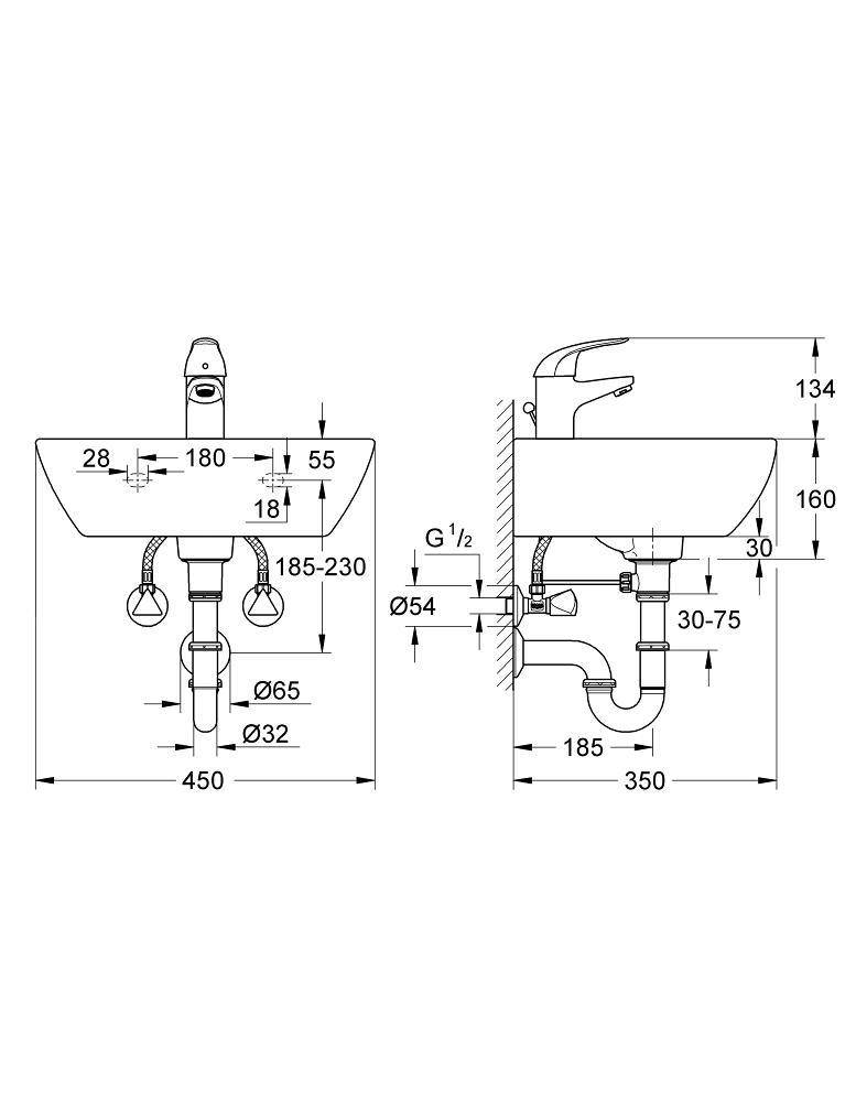 37444000 Подвесная раковина настенная прямоугольная Grohe  - Вид №1