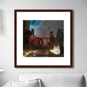 Картина в раме 78,5х78,5 см Deux coqs se battant pour une poule huppe, 1799г. КАРТИНЫ В КВАРТИРУ  264096 Зеленый;коричневый;синий;черный;разноцветный