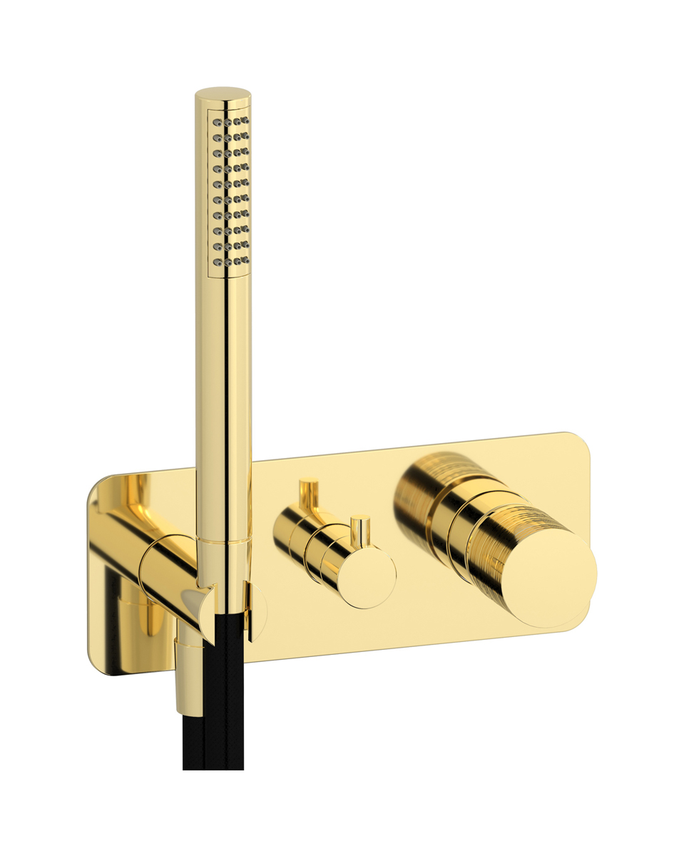 Внешние части встроенного в стену смесителя на 3 потребителя в комплекте с душевым гарнитуром. WE ARE IB vn399np Pale Gold Vinile