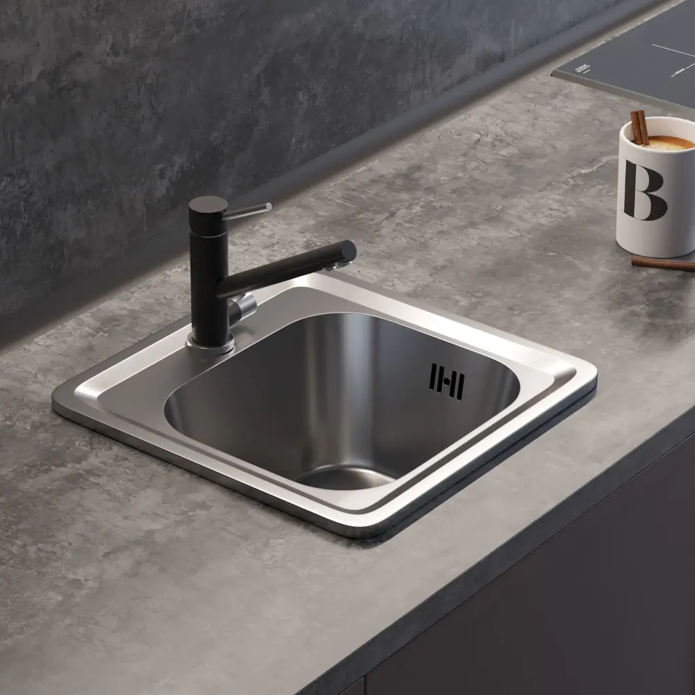 KROMRUS Врезная кухонная мойка 38×38 см с глубокой чашей, хром 89404067 STLM-1578570