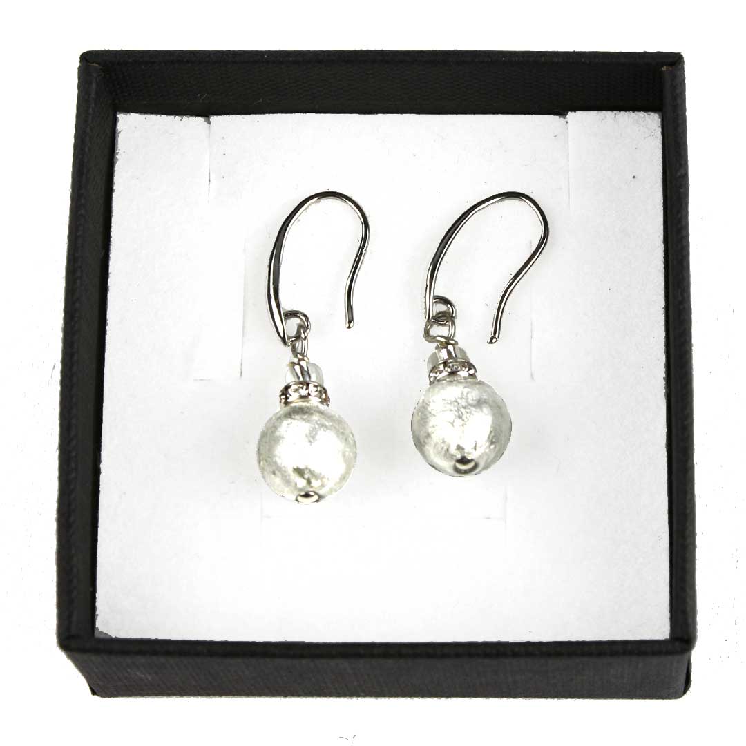 3752 ORIGINALMURANOGLASS Серьги Ирис - серебристые - муранское стекло OMG 4 см  - Вид №1