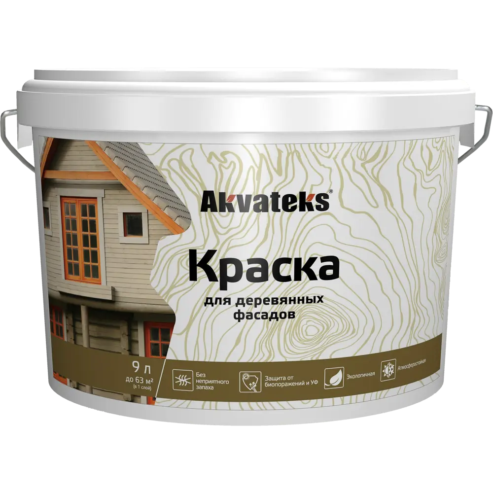 Фасадная краска АКВАТЕКС для дерева матовая белая 9 л с защитой от плесени 86364466 STLM-0068122 - Вид №1