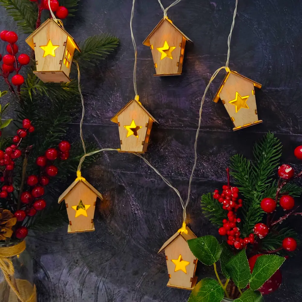 88943037 Электрогирлянда Деревянный домик 1 м теплый белый свет STLM-0951519 Santreyd  - Вид №9