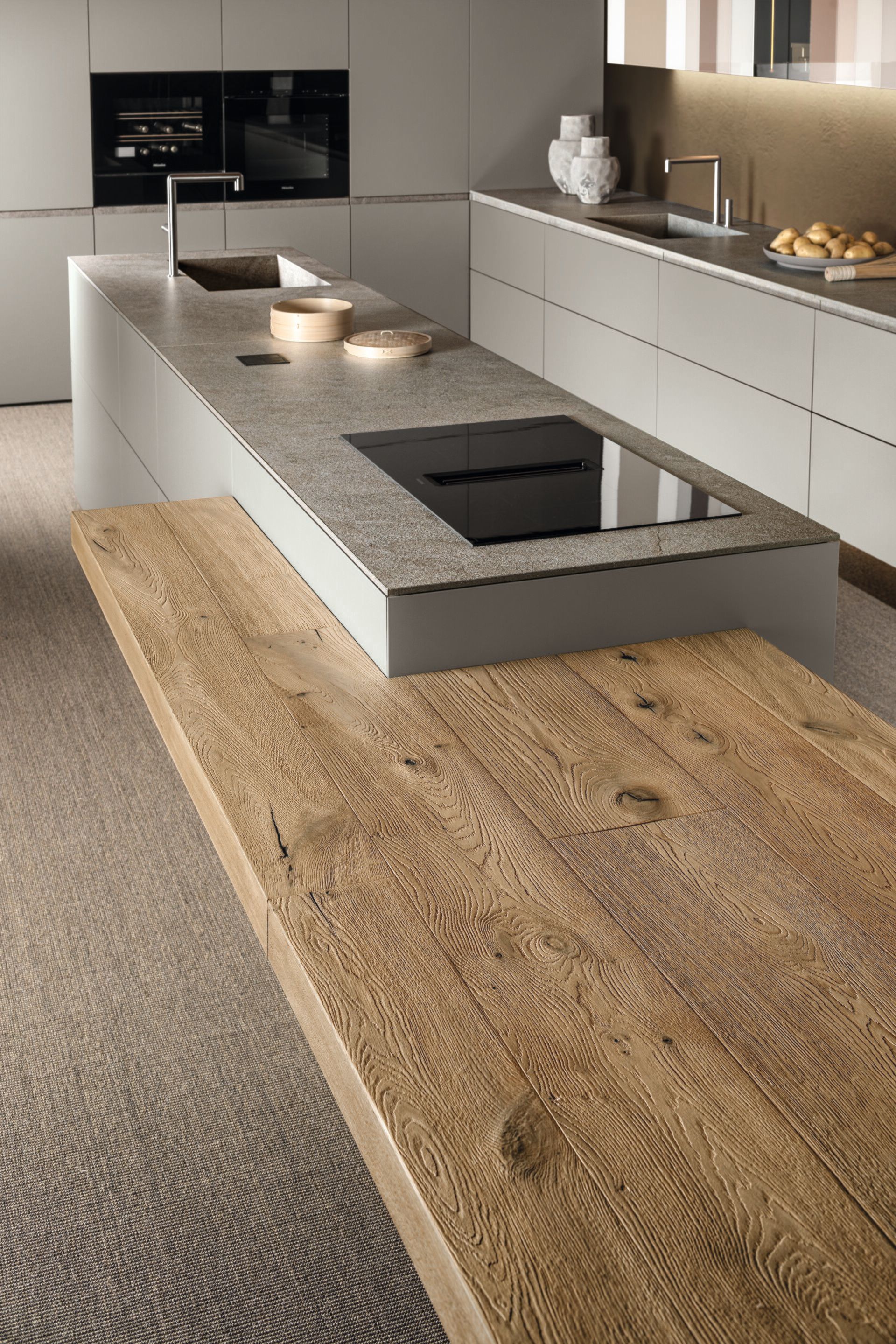 Деревянная и стеклянная кухня без ручек с островом Lago N. O. W ARCH-00139930 - Вид №8