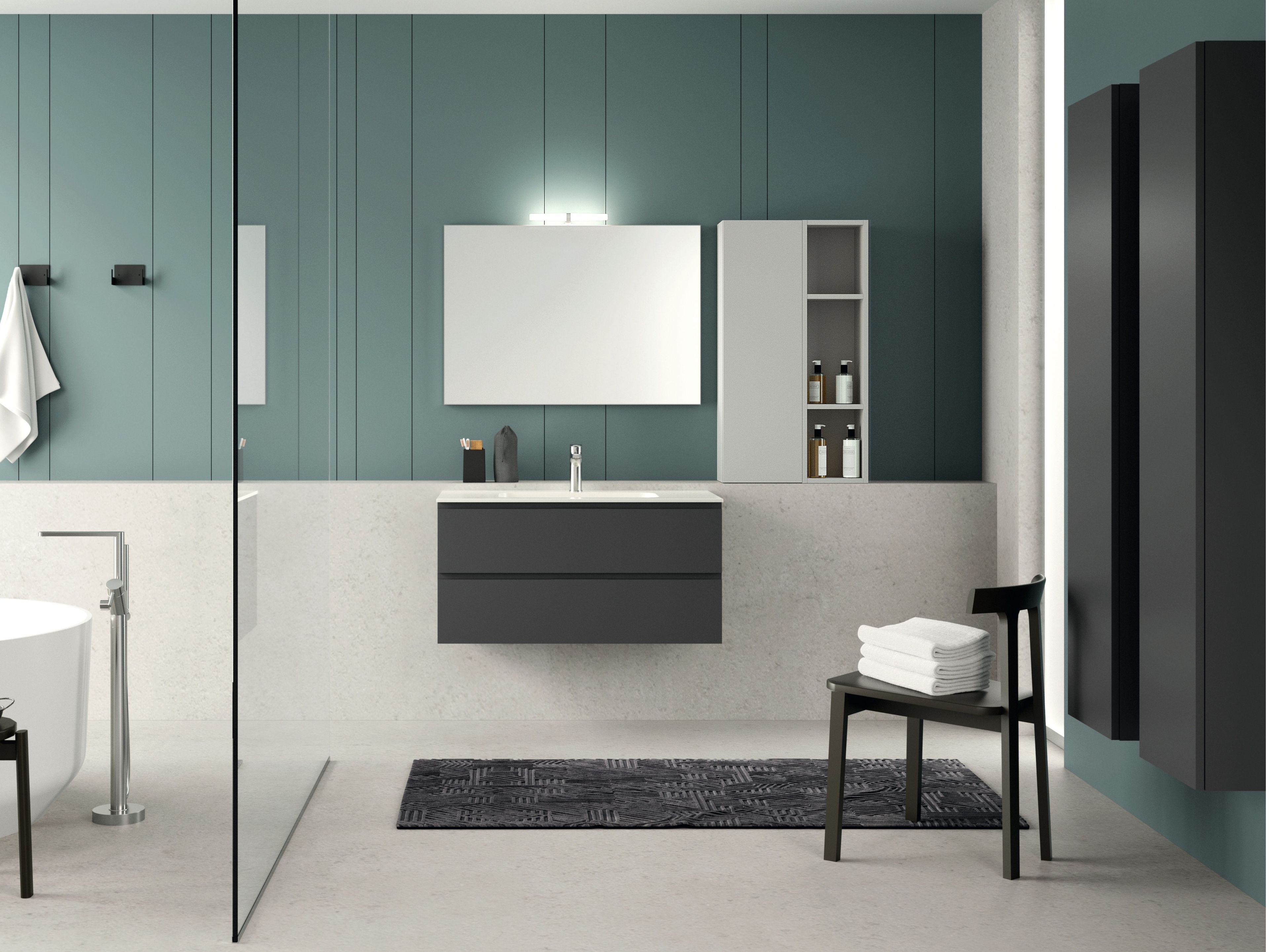 Деревянный шкаф для умывальника с интегрированной раковиной с навесным шкафом Gruppo Geromin Qubo2 ARCH-00075614