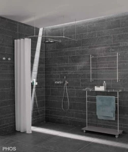 DSFE1000F Пятиугольный карниз для душевой занавески, 100 x 100 см, для крепления к потолку PHOS