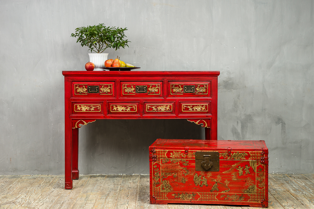 Консоль с ящиками красная "Цзяцзиань" ДОМАШНЯЯ ОБСТАНОВКА  017347 Красный Santreyd  - Вид №1