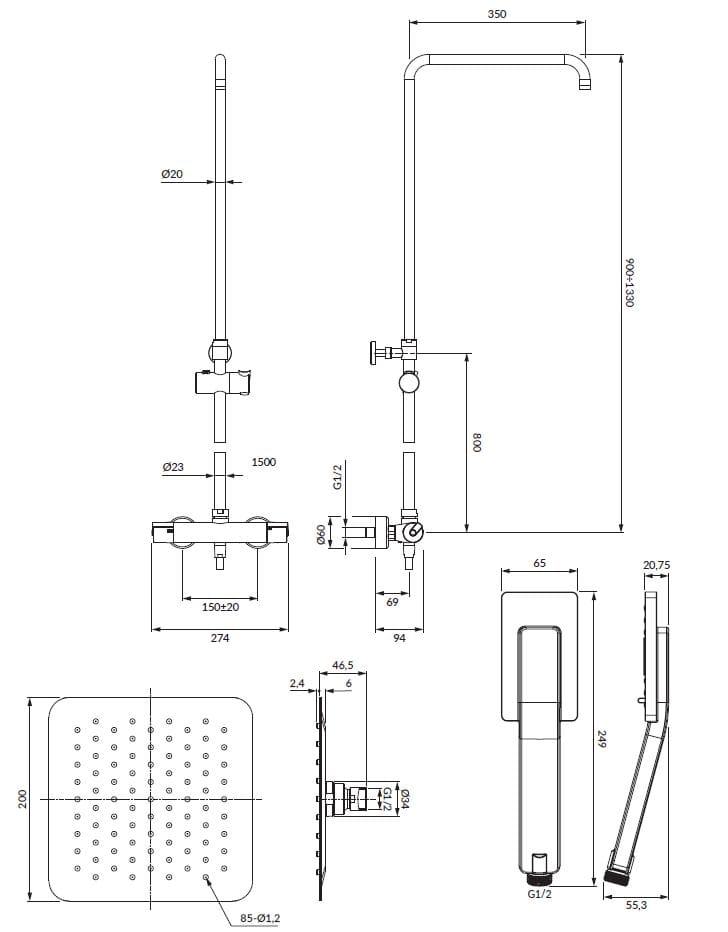 Термостатическая душевая колонна с душем и ручным душем OMNIRES Y ARCH-00060857 - Вид №2