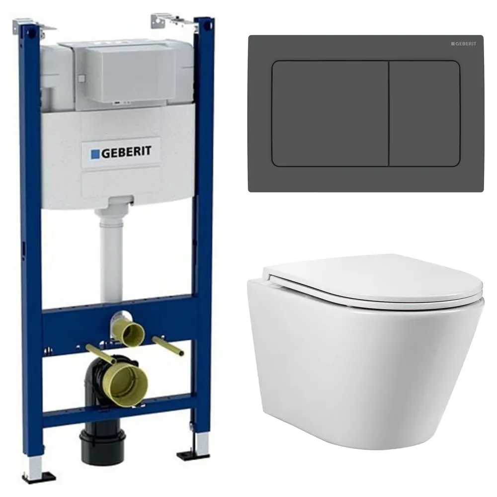 Комплект инсталляции Geberit Alpha с безободковым унитазом Aquatek Вега клавиша Geberit Alpha чёрная 89445425 STLM-2076901