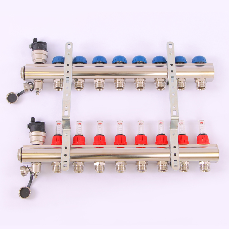 Коллекторная группа TOPWAY с термостатическими вентилями и расходомерами с резьбой под евроконус EMMETI 1"x3/4"ЕК 8 выходов 01298222 - Вид №3