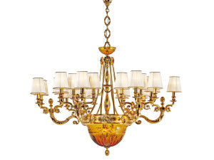 Градиентная золотая люстра с янтарным Кристаллом