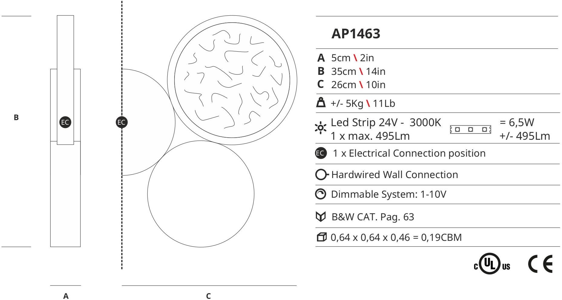 Serip Бронзовый светодиодный настенный светильник ручной работы Luna Ap1463 - Вид №1