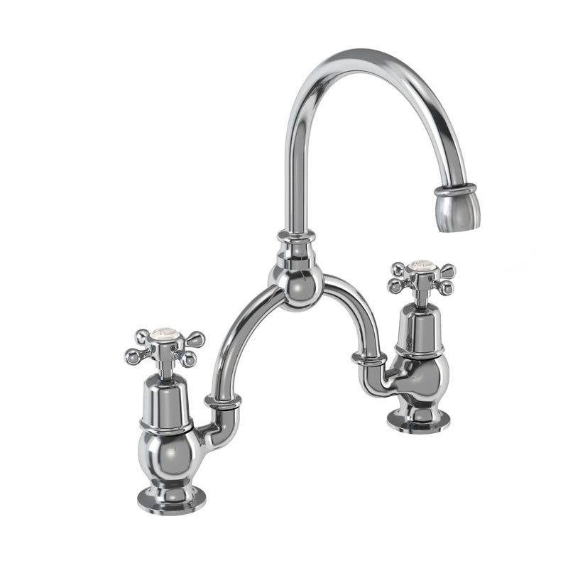 Burlington Арочный смеситель Claremont с 2 отверстиями и изогнутым изливом (центры 230 мм) Полный оборот с черным акцентом CL28 BLA  - Вид №2