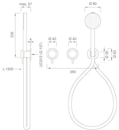 Ceadesign Настенный комплект из 2 смесителей для ванны / душа с ручным душем Milo360 Mil 43h - Вид №1