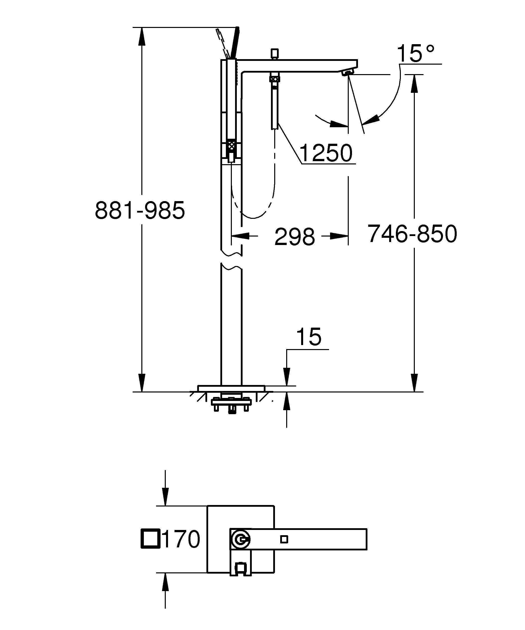 Смеситель для ванны GROHE Eurocube Joystick, свободностоящий, с ручным душем, хром (23667001) - Вид №1