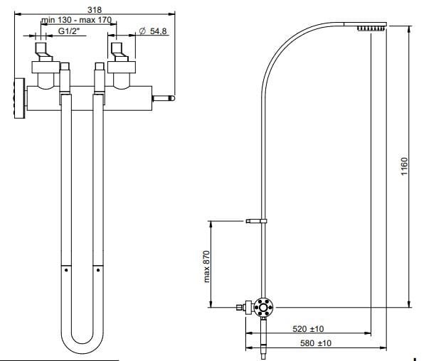 Латунная настенная душевая колонна с душем Rubinetterie Treemme Philo ARCH-00048607 - Вид №2