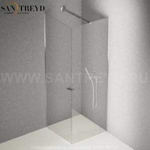 Душевое ограждение FLAT DX подрезаемое, стеклянная с дверью экстрапрозрачная перегородка с держателем и встроенным душем. Размеры: глубина от 70 до 100, длина от 70 до 140 см