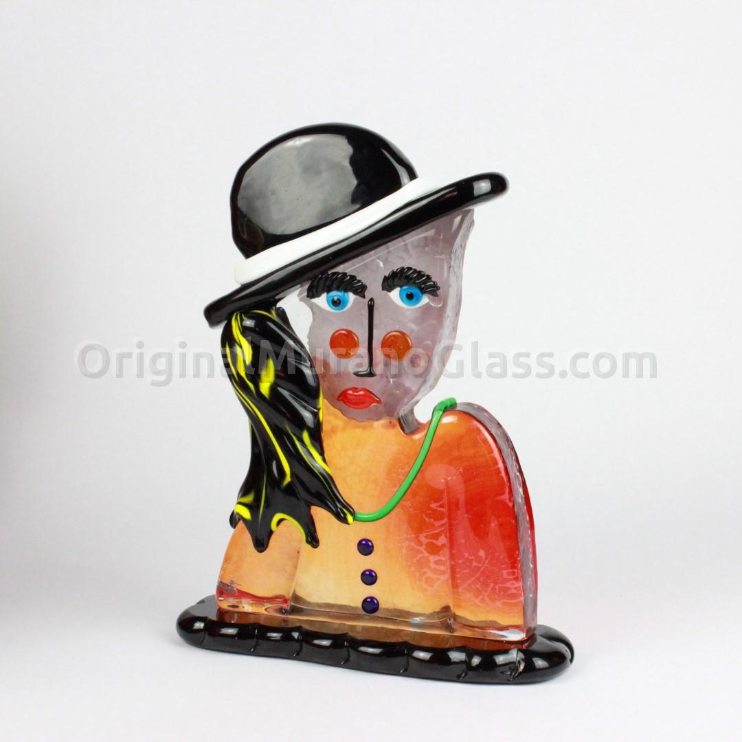 818 ORIGINALMURANOGLASS Скульптура Голова Женщины в шляпе -Pop Art - по мотивам Мagritte - муранское стекло OMG 25 см  - Вид №1