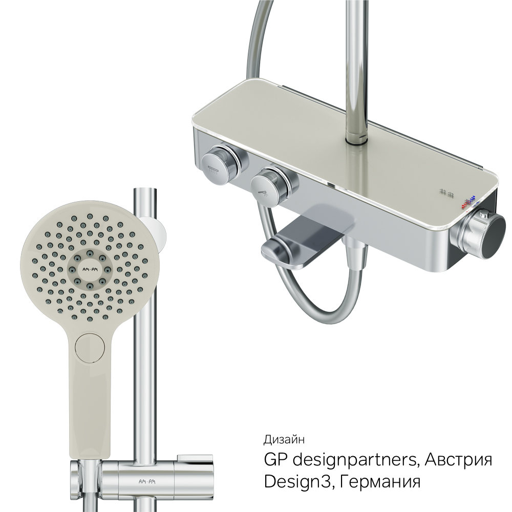 F0750A500 Inspire V2.0 душевая система набор: см-ль д/ванны/душа с термостатом верхний душ d 250 AM.PM Inspire 2.0  - Вид №14