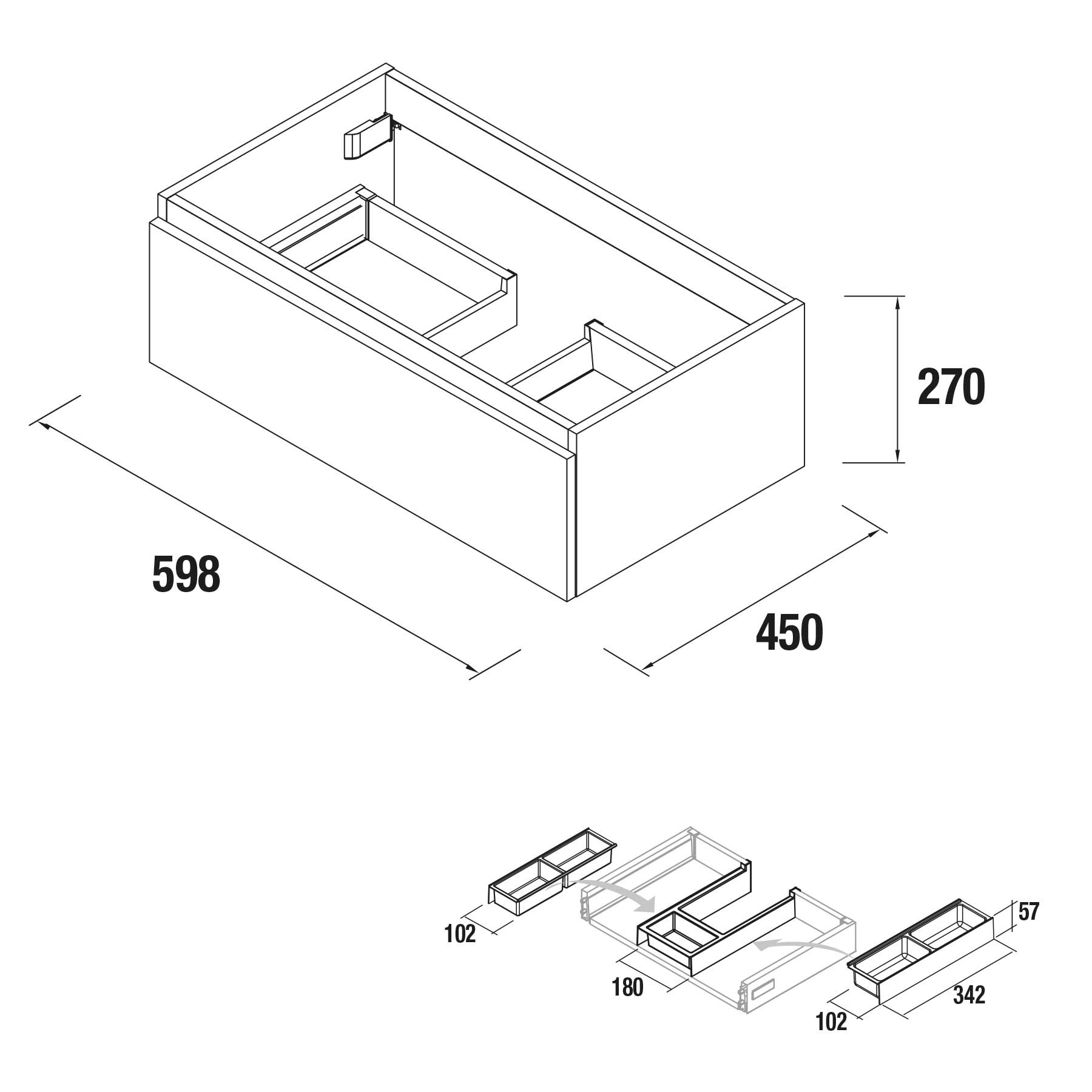 22781 SALGAR Мебель для умывальника SPIRIT 600 1 металлический ящик GLOSS GREY 598 x 270 x 450 мм Глянцевый серый - Вид №1
