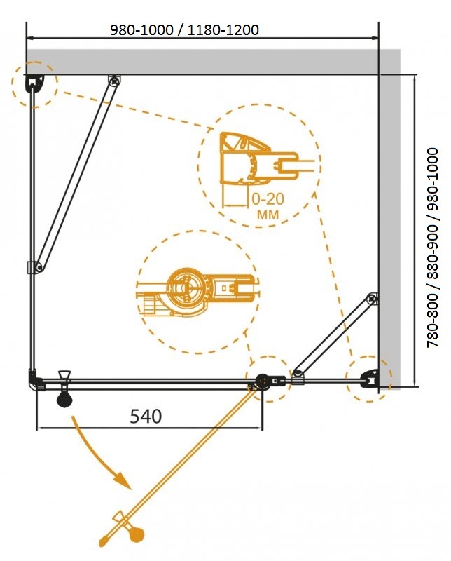 Душевой уголок CEZARES GIUBILEO-AH-11-120/100-CP-Br-L - Вид №3